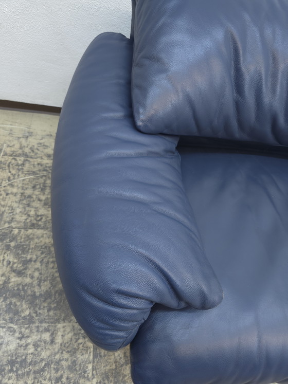Image 1 of Cassina Maralunga Two-Seater Blue Designer Sofa Leather Sofa Couch Magistretti