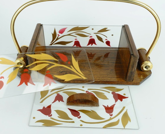 Image 1 of Hermoso tarro de galletas art déco francés de los años 30, madera, vidrio y latón.