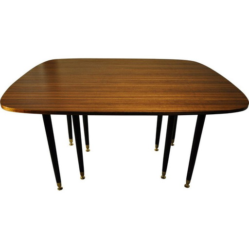 Mesa de comedor vintage con hojas abatibles y ocho patas, década de 1960