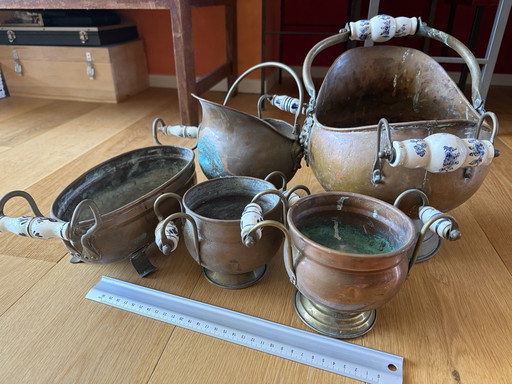 Rustic Copper Coal/Sier pots With Ceramic Handles