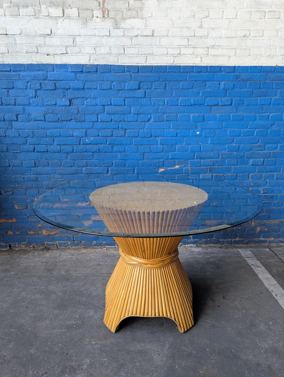 Image 1 of Table de salle à manger vintage McGuire en verre et bambou 1970