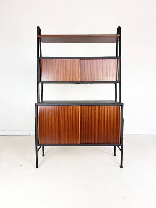 Vintage Wall Cabinet, Mahogany and Skai