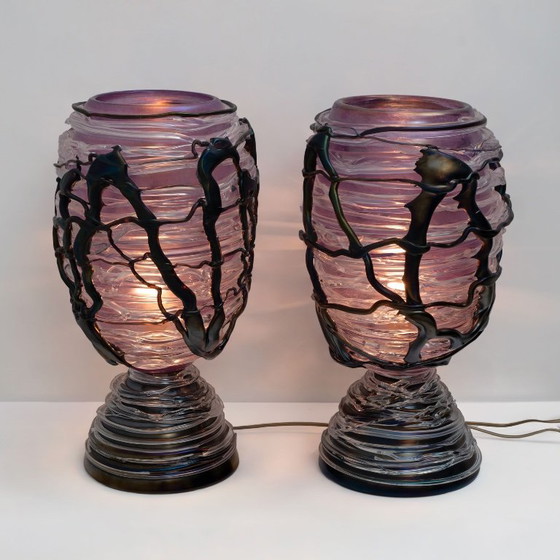 Exceptional Pair of Sculptural Murano Glass Table Lamps, Unique Piece, 1990 (photo 4 of 10)