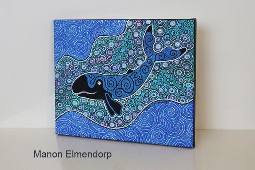 Dipinto originale dipinto a mano Balena 24 x 30 cm Nuovo