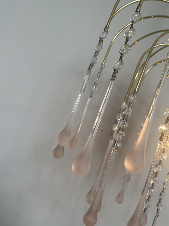Image 1 of XL Vintage Large Pink Teardrop Pears Chandelier Crystal Pendant Lamp