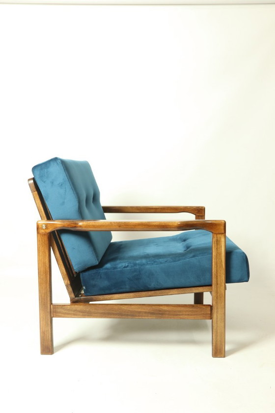 Image 1 of Vintage fauteuil blauw marin Scandinavisch ontwerp door Z.Bączyk 1965