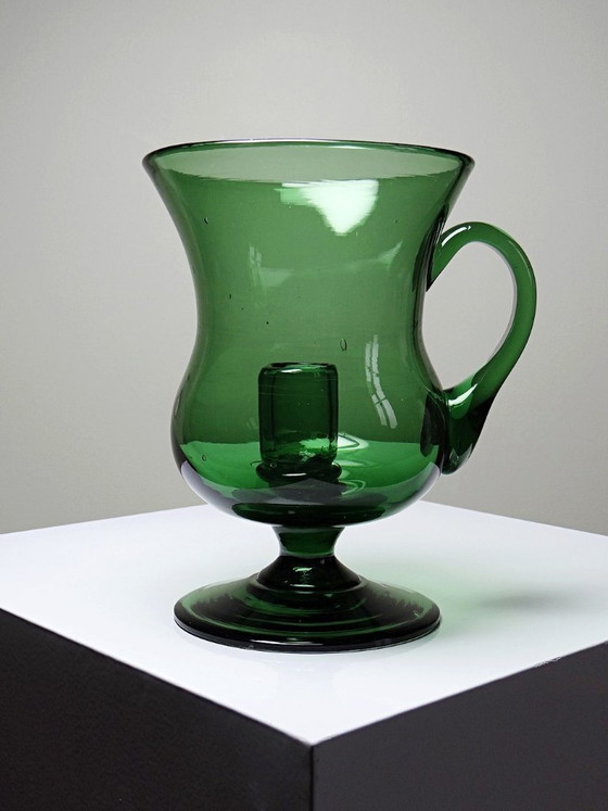 Image 1 of Grand photophore vintage verre vert soufflé, années 60-70