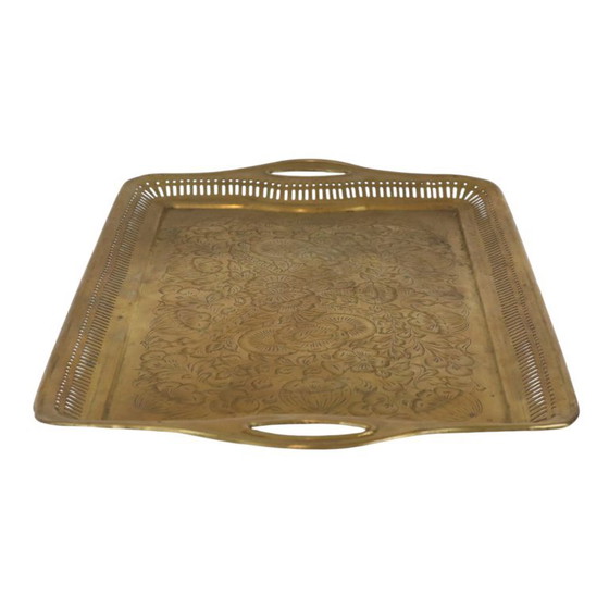 Vassoio vintage orientale in ottone con decorazioni floreali, 50 cm – Oggetti decorativi, Brass (photo 3 of 17)