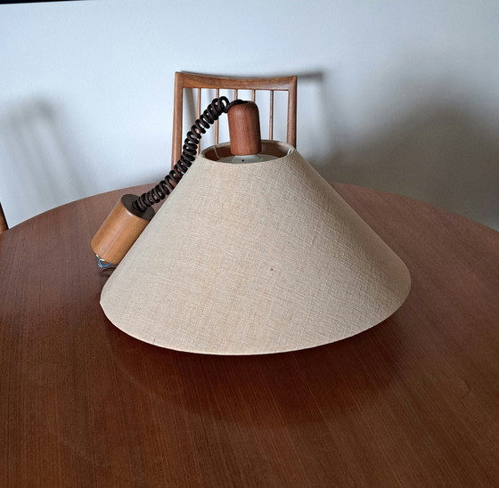 Domus hanglamp Denemarken, jaren 70 Scandinavisch design Teak – Hanglampen, Wood, Textile (photo 6 of 7)