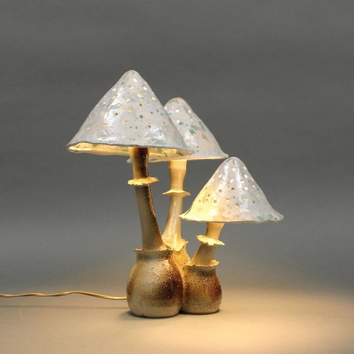 Gert de Rijk (1945-2009) - unica - keramische drie lichts lampvoet in de vorm van paddenstoelen - uit eigen atelier 