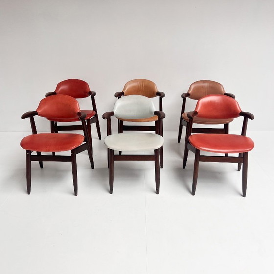 Image 1 of Roodkleurige lederen cowhorn chair, 1970's