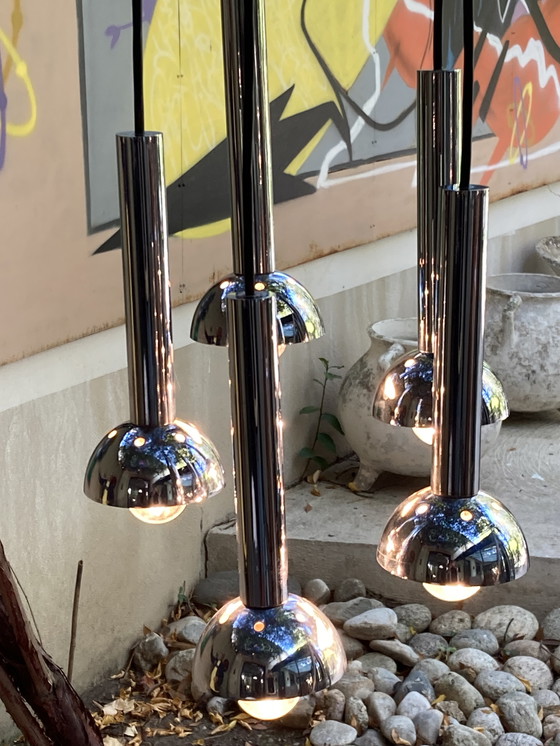 Image 1 of 5-lichts vintage jaren 70 chromen cascade hanglamp