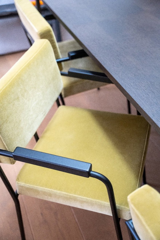 Image 1 of Fest Monday dining set: 3 chairs + bench (Royal Pistachio / black frame / armrest)