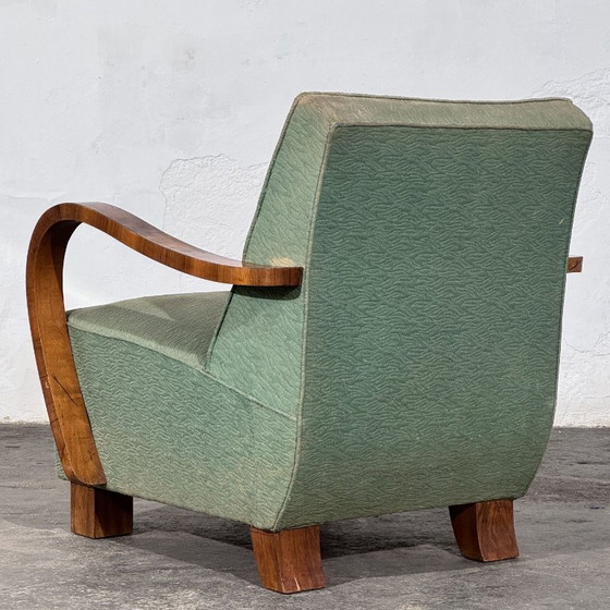 Pair of Art Deco Style Armchairs with Veneered Arms, 1960s – Textile (photo 6 of 14)