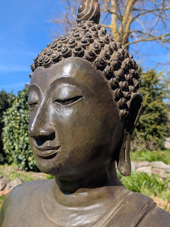 Image 1 of Antique Thai Buddha approx. 150 years old - Bronze with gold remains
