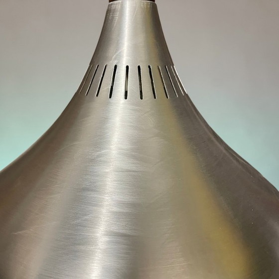 Image 1 of Scandinavian Mid Century Modern Chromed Aluminium Hanging Light with Wooden Accent, 1970s