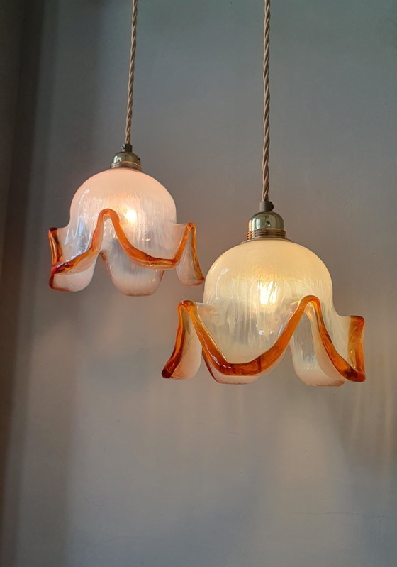 Set of 2 Vintage Murano Pendant lamps - Italy - Mid Century – Metal, Murano Glass (photo 7 of 21)