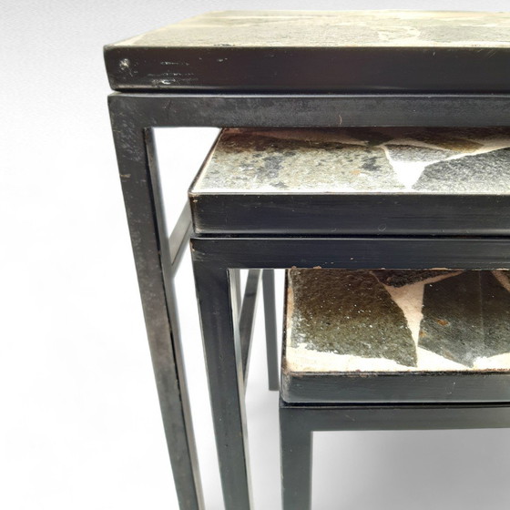 Image 1 of Mimiset in mosaico di marmo di design di metà secolo, base in metallo