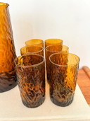 6x Verres à Eau Vintage + Carafe Marron Verre Fumé Années 70