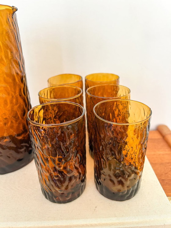 6x Vintage Water Glasses + Decanter Brown 70s Smoked Glass – Glass & Decanter (photo 3 of 8)