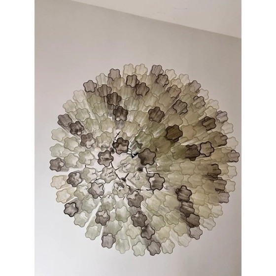 Image 1 of Luxe, extra grote kroonluchter van champagne- en fumé-muranoglas met Tronchi-design.
