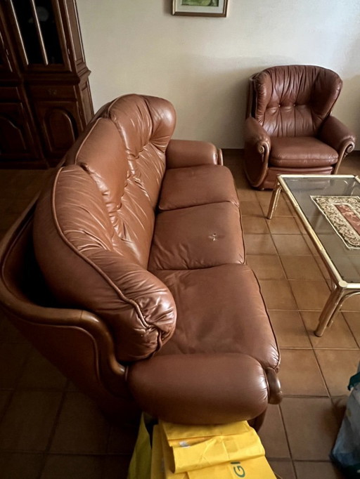 Ensemble canapé et fauteuil en cuir vintage (3)