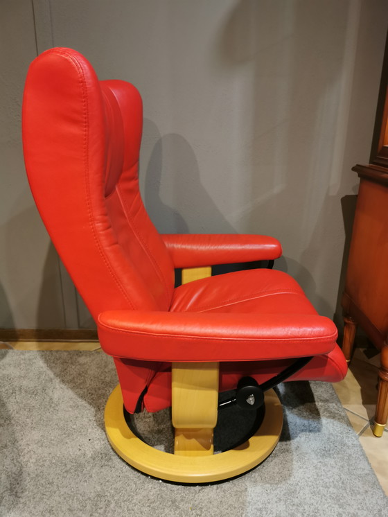 Image 1 of Ekornes Stressless Chair, Mod. Wing, Size M, With Hocker.