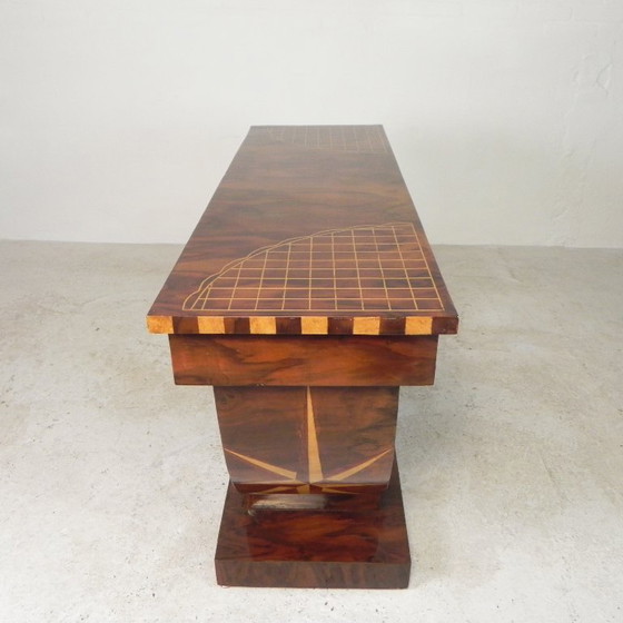 Image 1 of Art Deco style console table with different types of inlaid wood