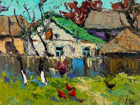 Image 1 of Original Oil Painting Summer Village Landscape First warm day