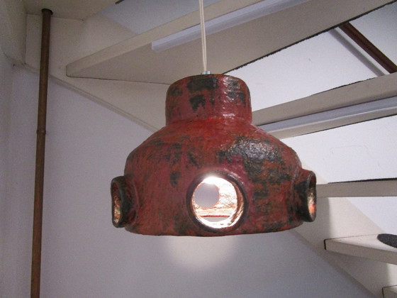 Image 1 of Brutalist Pendant Lamp, Hallway Lamp, Bar Lamp, Red Ceramic Vintage