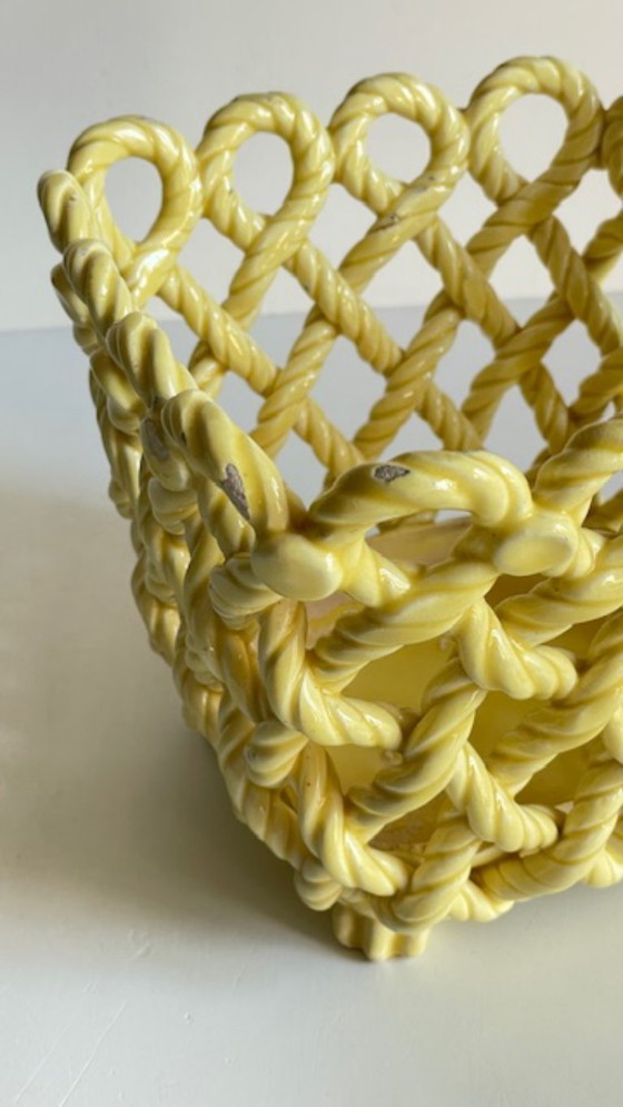 Image 1 of Vintage Woven Earthenware Plant Pot