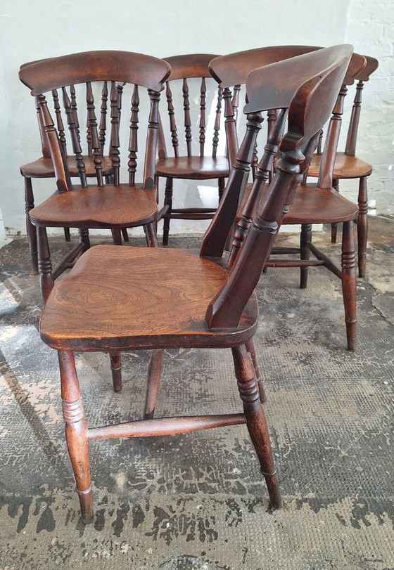 Antikes Set aus 6 patinierten Eichen-Esszimmerstühlen im Landhausstil, 19. Jahrhundert – Wood (photo 8 of 8)