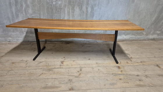 Image 1 of Vintage Rectangular Coffee Table with Wooden Top and Black Metal Base, 1960s
