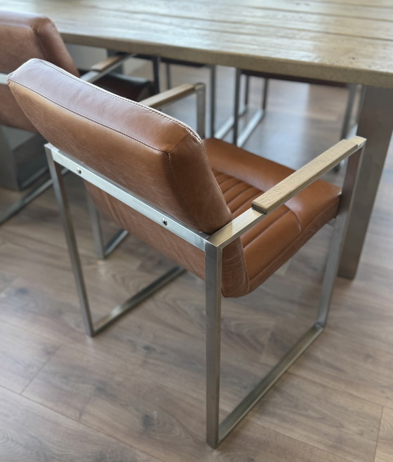 Tavolo da pranzo Rofra Avignon + 4 sedie in pelle Rio Grande | Rovere riciclato e acciaio inox spazzolato (photo 6 of 10)