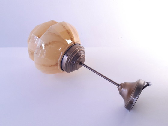 Image 1 of Art-Deco-Deckenleuchte, bernsteinfarbene Marmor-Herda-Pendelleuchte