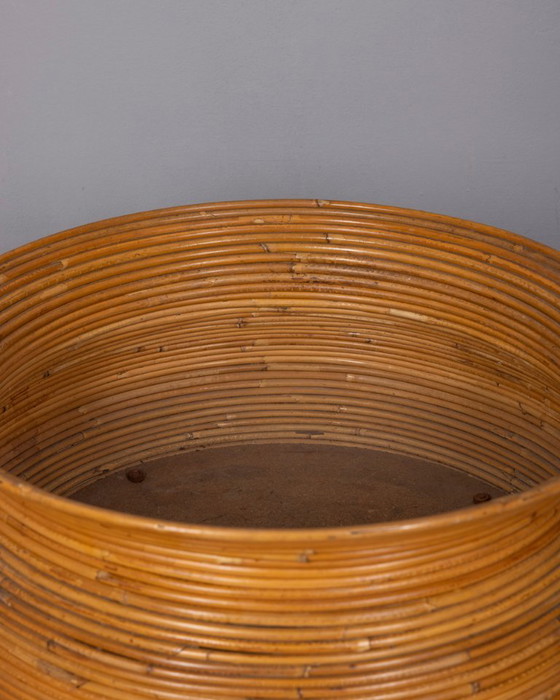 Vintage 1960s Italian-design bamboo plant pot with wheels (photo 3 of 6)