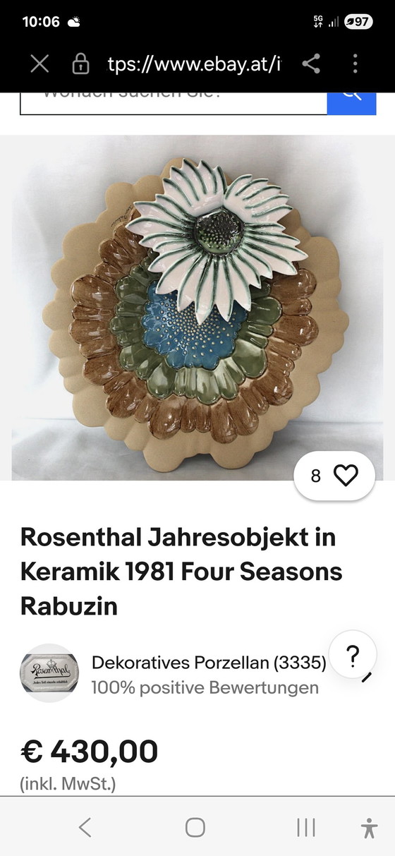 Image 1 of Rosenthal fatturato annuale in ceramica 1981 4 stagioni. Rabuzin.