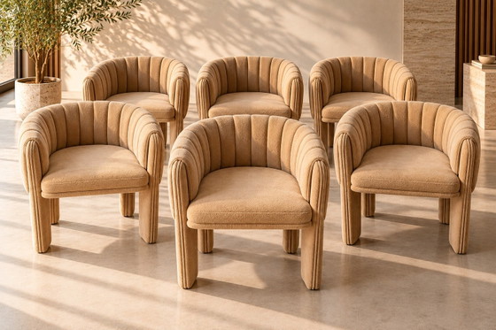Set of 6 Elenora Armchairs, Beige bouclé, Velvet (photo 3 of 6)