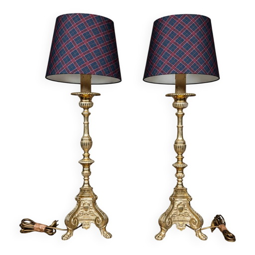Paar Renaissance-Lampen. Vergoldete Bronze.