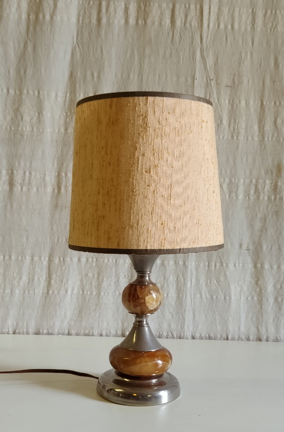 Table Lamp Base in Onyx and Chrome-Plated Metal - 1970s (photo 3 of 8)