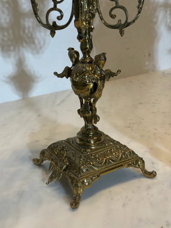 Juego de reloj de sobremesa de cobre de estilo antiguo con dos candelabros – Relojes (photo 7 of 8)