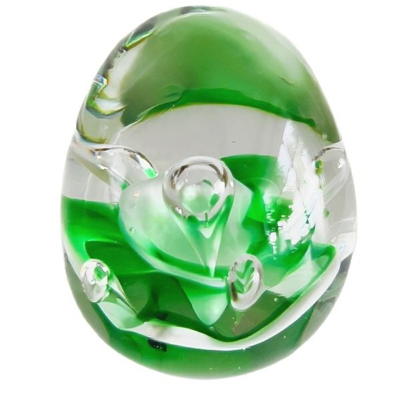 Image 1 of Vintage green and white clear glass paperweight bubbles 1980s