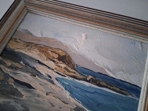Image 1 of Dipinto ad olio ORIGINALE su cartone con cornice | Paesaggio costiero/Paesaggio marino | Firmato
