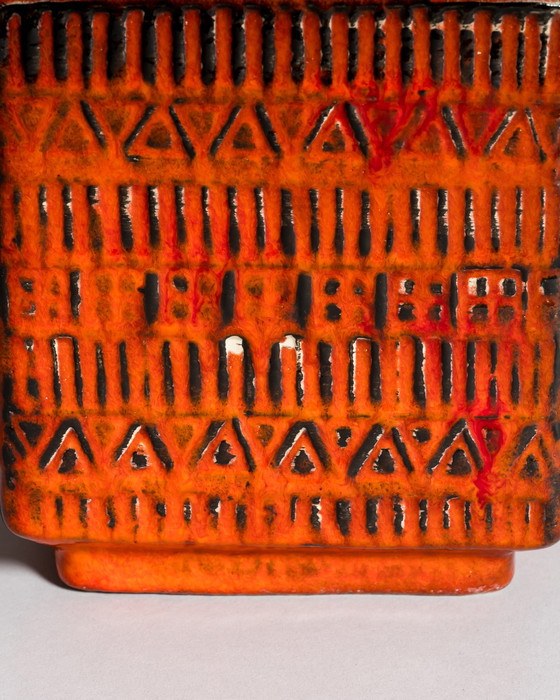 Image 1 of Vintage West Duits Aardewerk Vette Lava Vloervaas Bay Keramik Vorm 71 35 Oranje