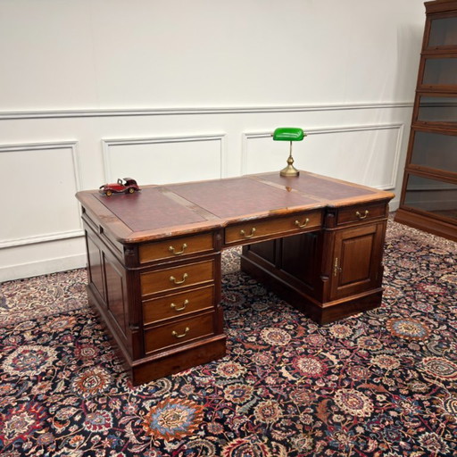 Bureau de Partenaire Anglais Classique Cuir Rouge Bordeaux