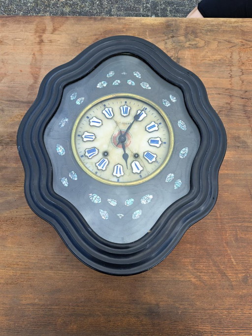 Reloj de pared francés antiguo, Oeil de Boeuf con incrustaciones de nácar – klokken, Metal, Wood (photo 2 of 6)