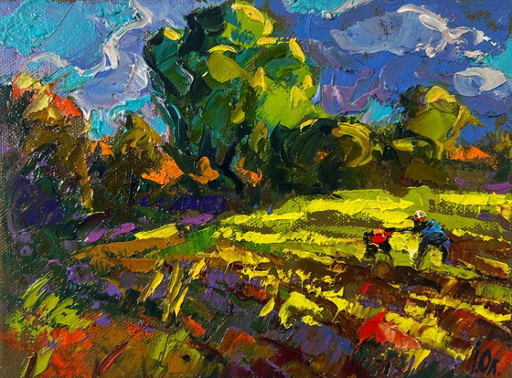 Image 1 of Original Oil Painting Colorful Nature Landscape In the garden summer smells of freshness