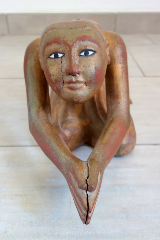 Image 1 of Statue of a Burmese Buddhist monk in prayer, 19th century #2