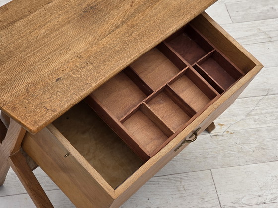 Image 1 of 1970s, Scandinavian side table with drawer, solid oak wood, teak wood.