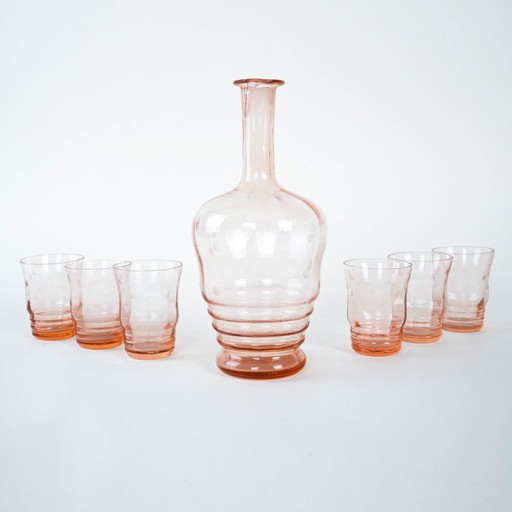 Set di bicchieri e caraffa, design italiano, anni '70, made in Italy